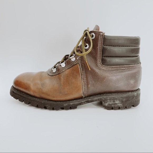 VINTAGE Boots Iron Age Lace Up Leather Brown Safety Toe Ankle High Top Vibram - Picture 6 of 8